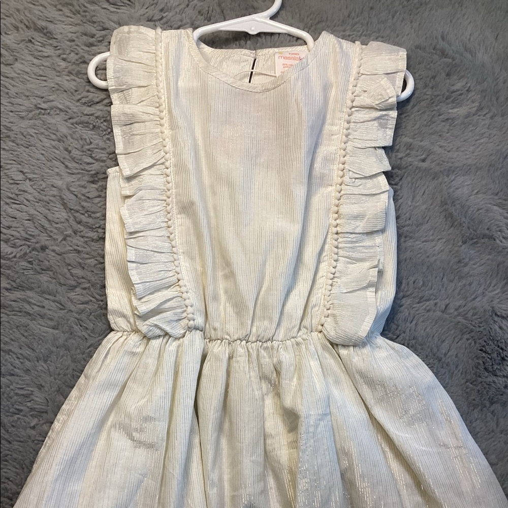 Masala Baby Ivory Ruffle Sleeveless Dress with Metallic Detail